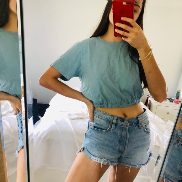 Blue Elastic Crop Top - Picture 1 of 4